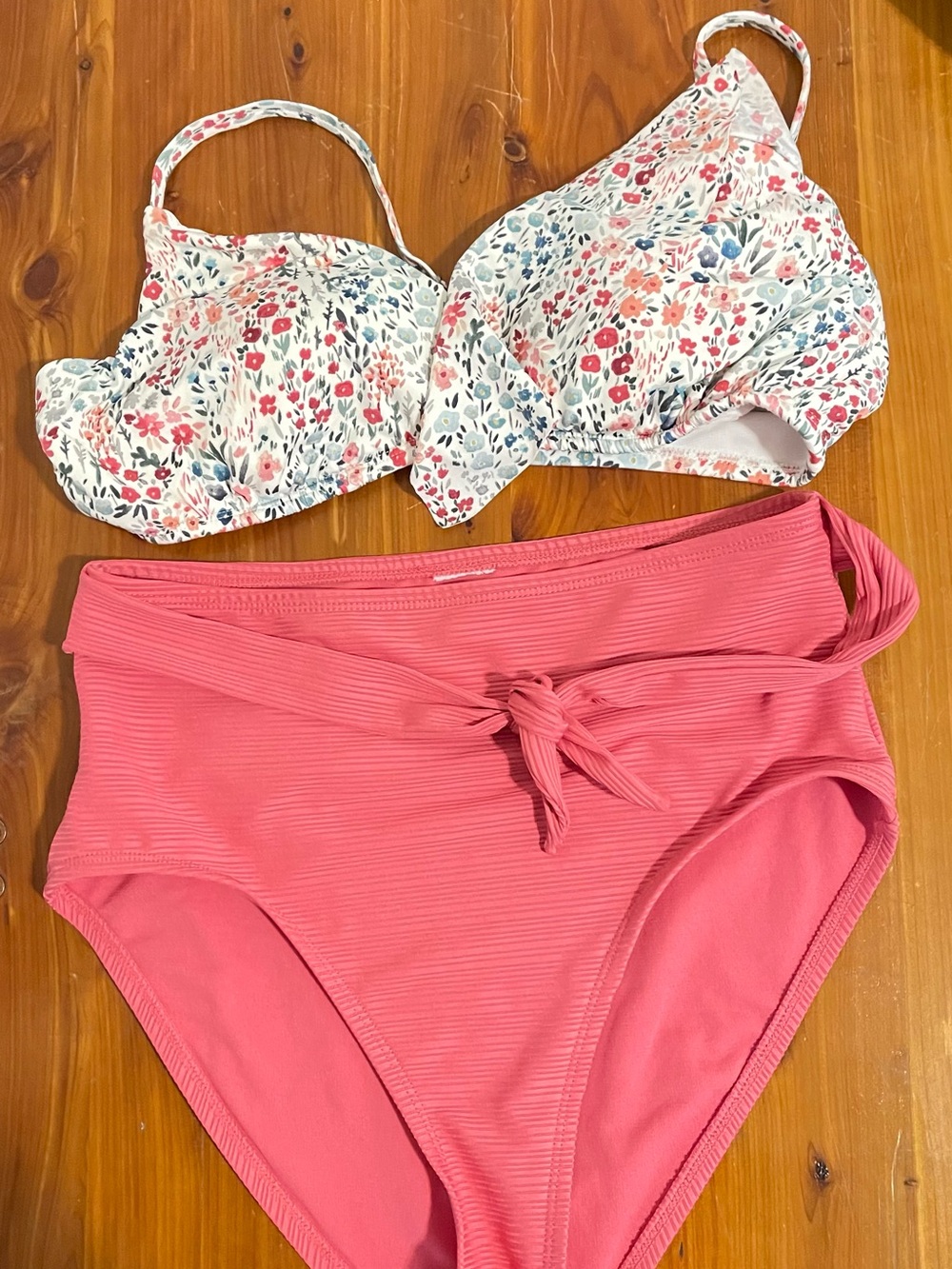 Time and Tru Floral White & Coral Two-Piece Bikini Set